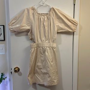 J. Crew cream colored mini dress with small side cutouts and puff sleeve, size 2